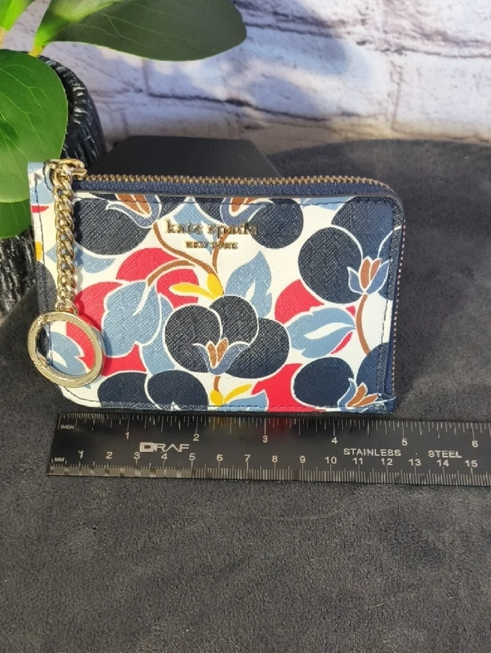 kate spade Floral Zip Card Wallet in Navy, Red, White & Yellow
